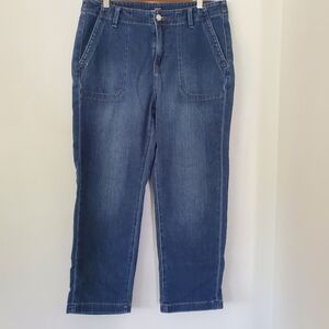 CHICO'S Sz 10 Blue Denim Crop Jeans Pockets 25" Inseam Casual Coastal Comfy Boho